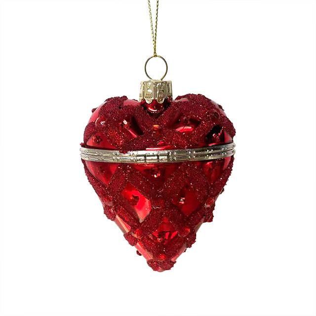Christmas painted heart-shape glass toy,can be opened,Christmas decoration