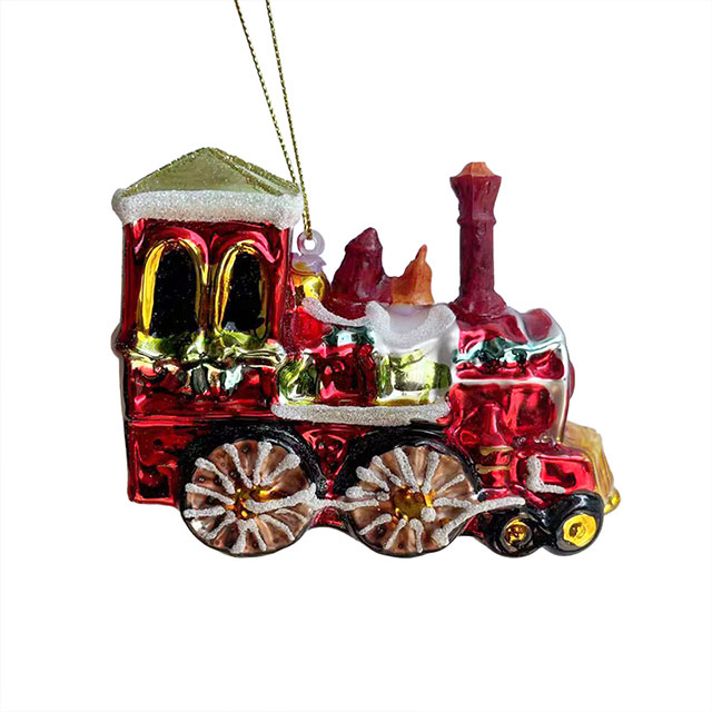 Christmas glass toys,glass train decoration with resin,Christmas decoration
