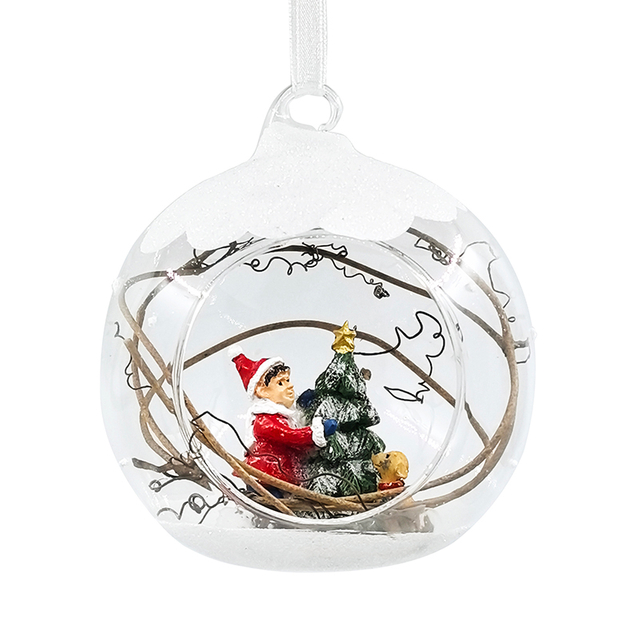 Christmas glass ball with resin decoration inside，Christmas decoration KMB86010