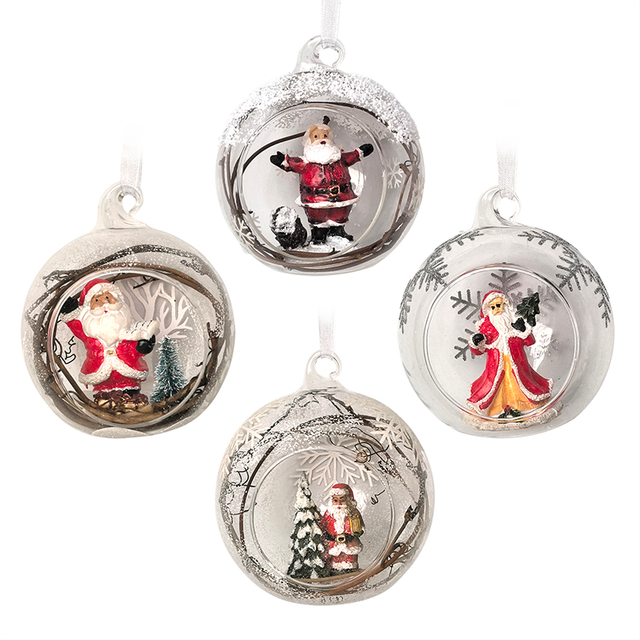 Christmas glass ball with resin decoration inside，Christmas decoration KMB86001