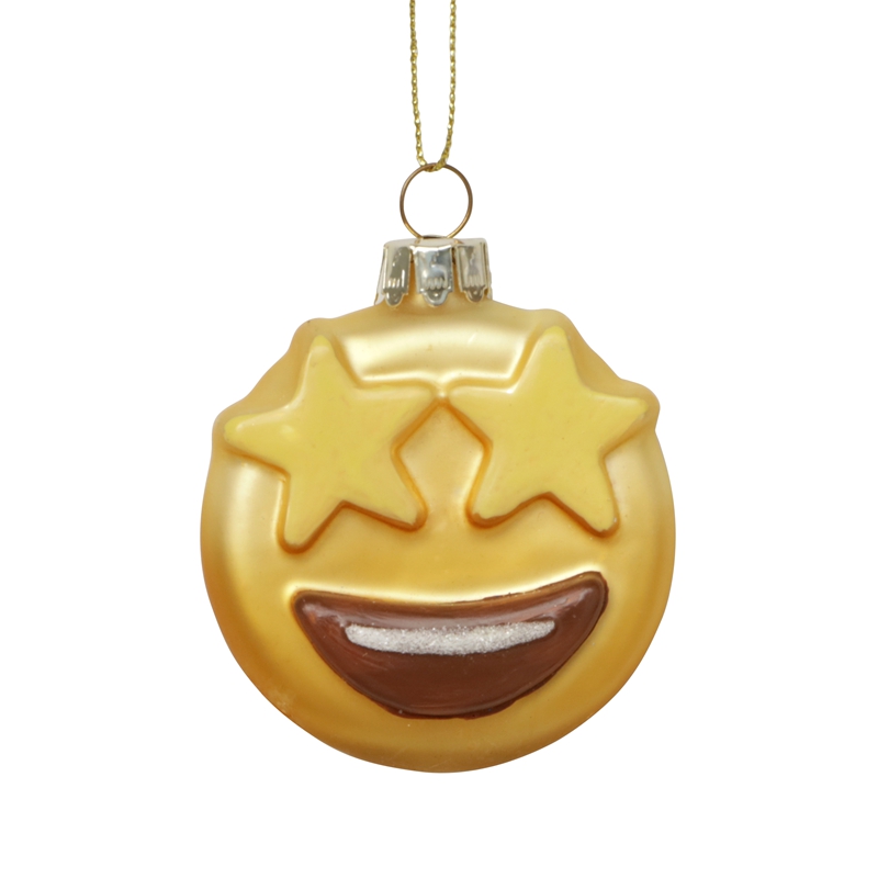 Glass emoji decoration, Smiling face glass toy, yellow face toy,Christmas decoration KMT81037