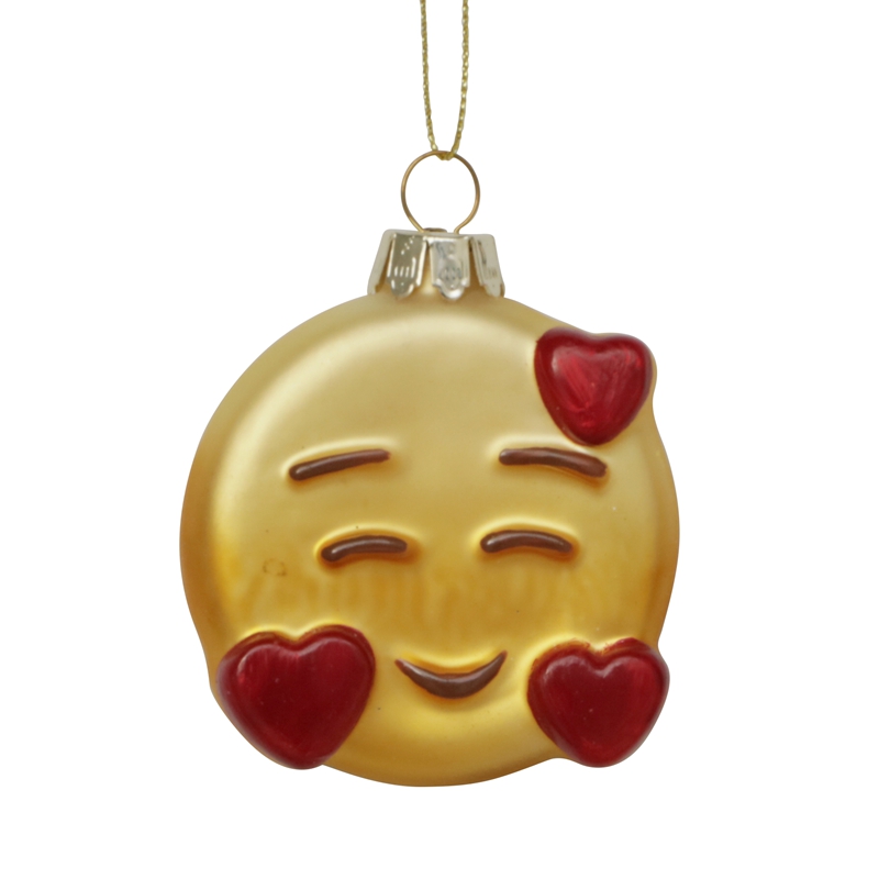 Glass emoji decoration, Smiling face glass toy, yellow face toy,Christmas decoration KMT81037