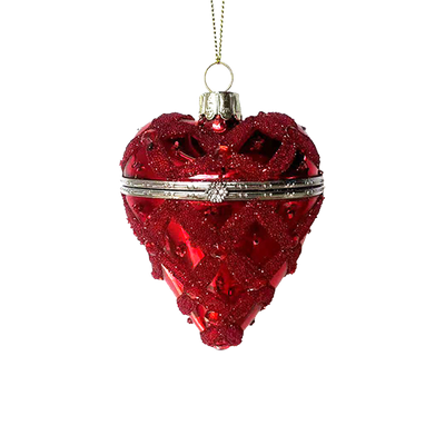 Christmas painted heart-shape glass toy, can be opened, Christmas decoration