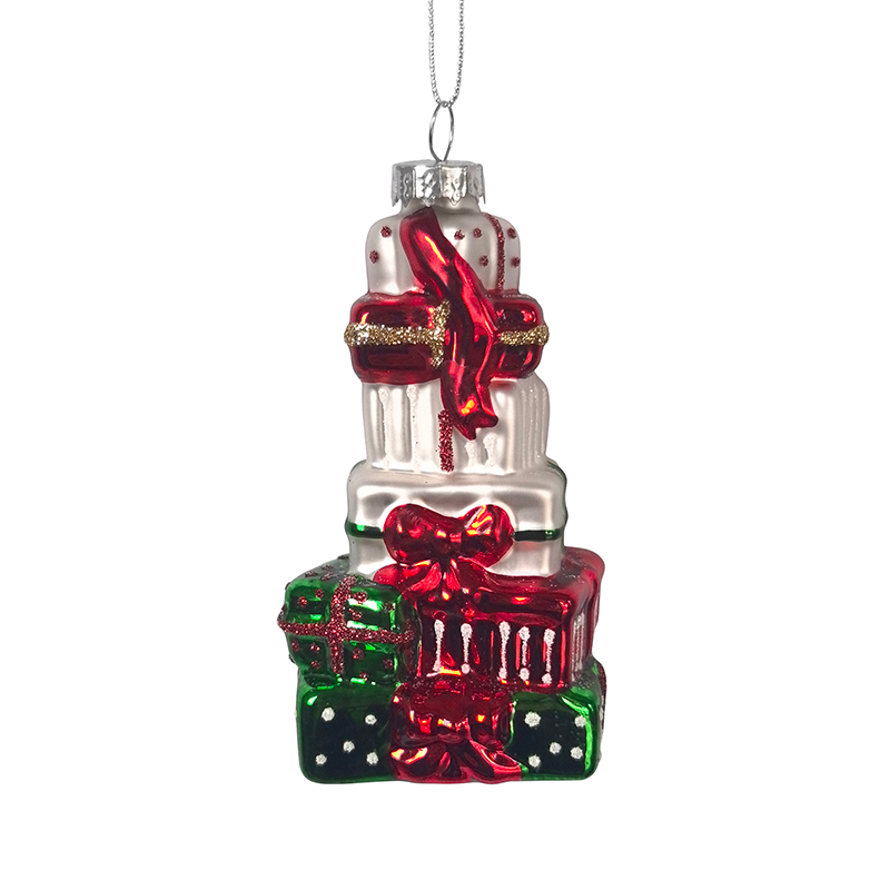 Glass present box ornament, Christmas glass toys, Christmas decoration KMT81023