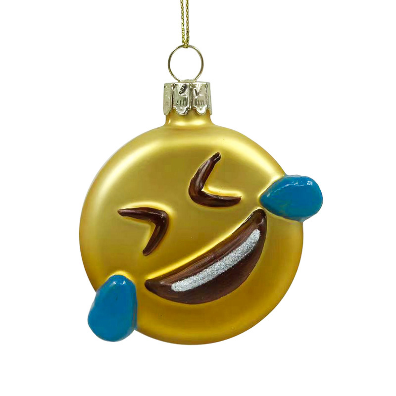 Glass emoji decoration, Smiling face glass toy, yellow face toy,Christmas decoration KMT81037