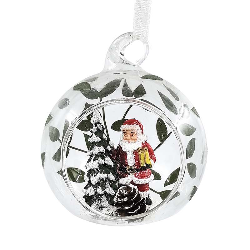 Christmas glass ball with resin decoration inside，Christmas decoration KMB86012