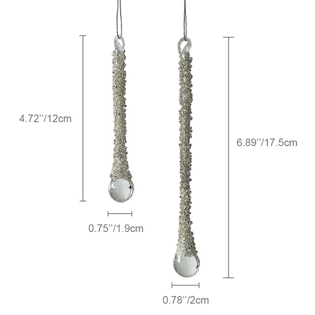 Glass icicle with glitter,Christmas decoration KMI82002