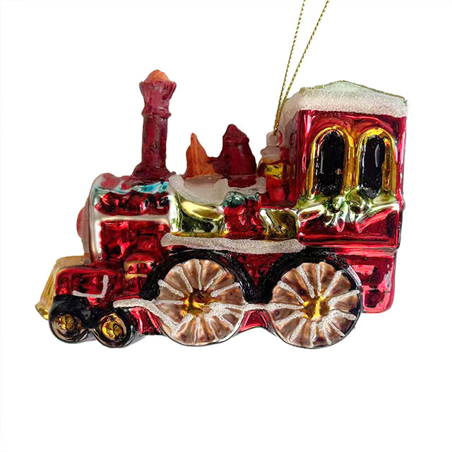 Christmas glass toys,glass train decoration with resin,Christmas decoration