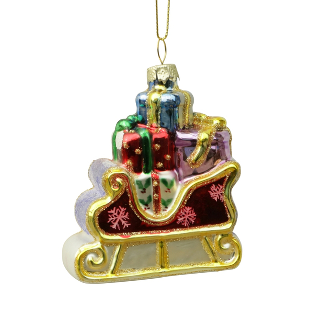 Christmas decoration, glass toys,glass sled with gifts KMT81047