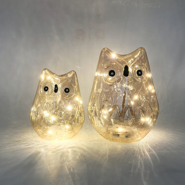 Glass Owl with led lights, glass decoration with LED lights, glass toy KML81009