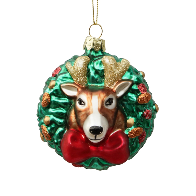Christmas decoration, glass deer head with garland, glass toys KMT81046