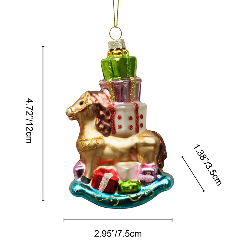 Christmas decoration, glass horse with gifts on the back, glass toys KMT81042