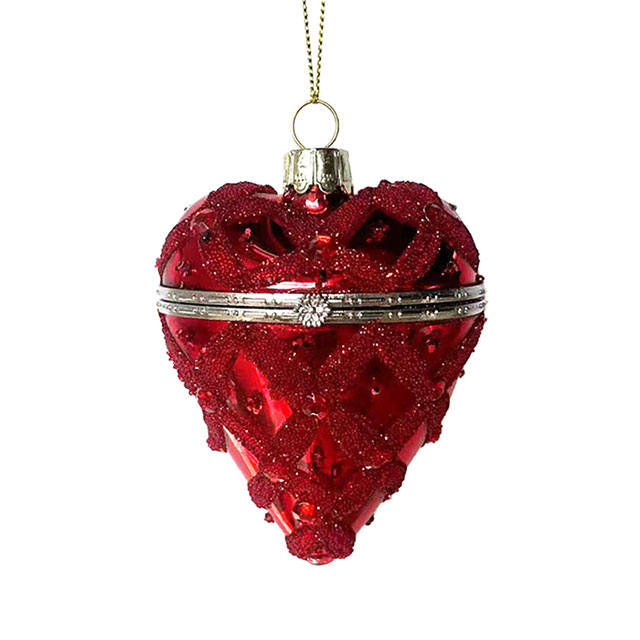 Christmas painted heart-shape glass toy,can be opened,Christmas decoration