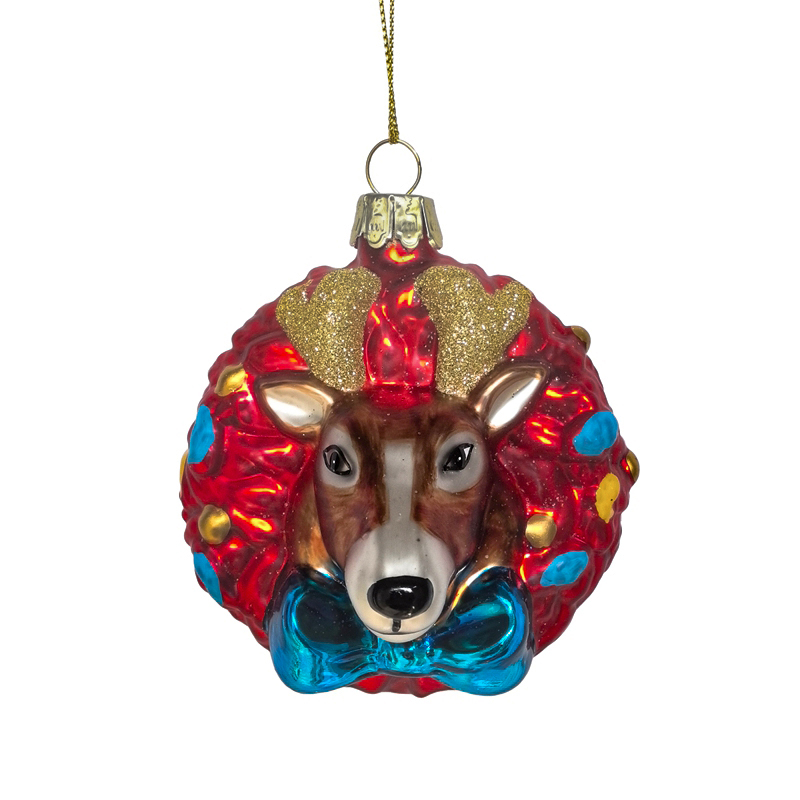 Christmas decoration, glass deer head with garland, glass toys KMT81046