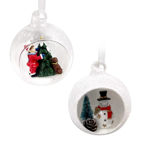 Christmas glass ball with resin decoration inside，Christmas decoration KMB86011